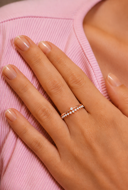 Round Cut Diamond Promise Ring for Wife Dainty Everyday Wear Band in 14K Solid Gold - HIGHCARAT DIAMONDS