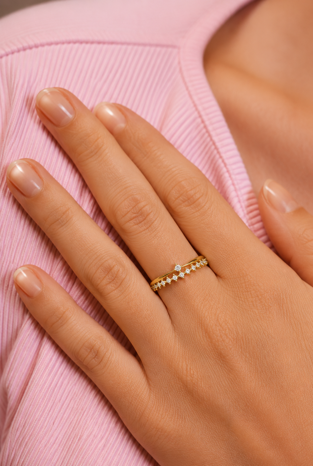 Round Cut Diamond Promise Ring for Wife Dainty Everyday Wear Band in 14K Solid Gold - HIGHCARAT DIAMONDS