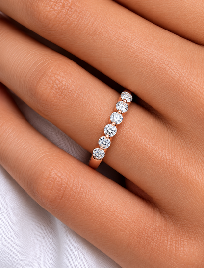 Round Cut White Colorless Lab Grown Diamond Elegant Half Eternity Stacking 7 Stone Dainty Every Day Ring - HIGHCARAT DIAMONDS