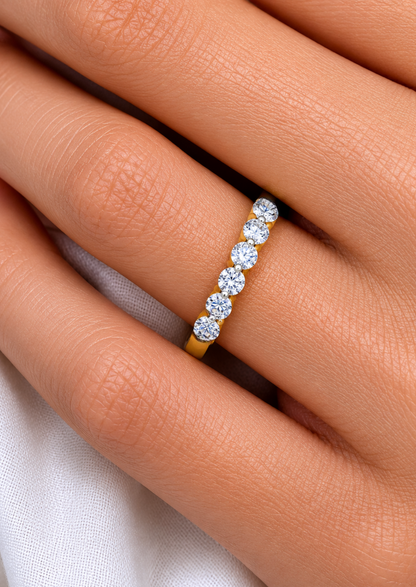 Round Cut White Colorless Lab Grown Diamond Elegant Half Eternity Stacking 7 Stone Dainty Every Day Ring - HIGHCARAT DIAMONDS