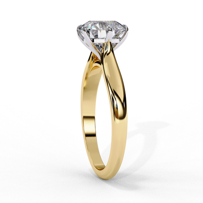Close up of round lab grown diamond ring with refined setting details