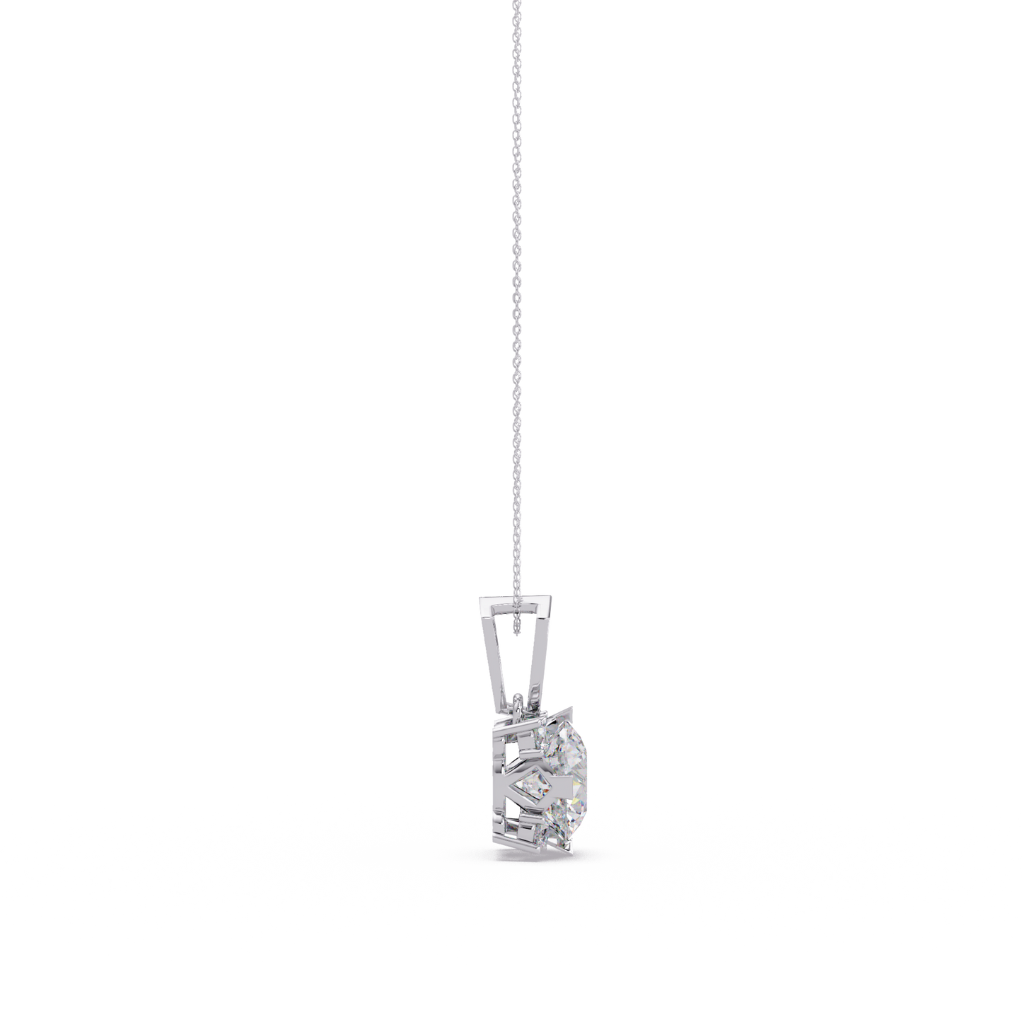 Round Lab Grown Diamond Solitaire Side Accent Pendant - HIGHCARAT DIAMONDS