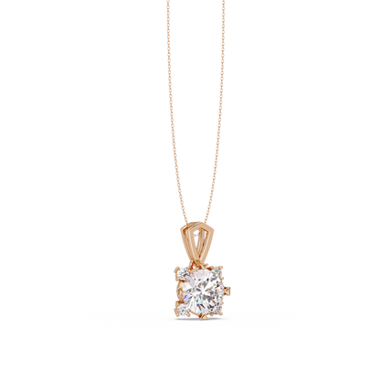 Round Lab Grown Diamond Solitaire Side Accent Pendant - HIGHCARAT DIAMONDS