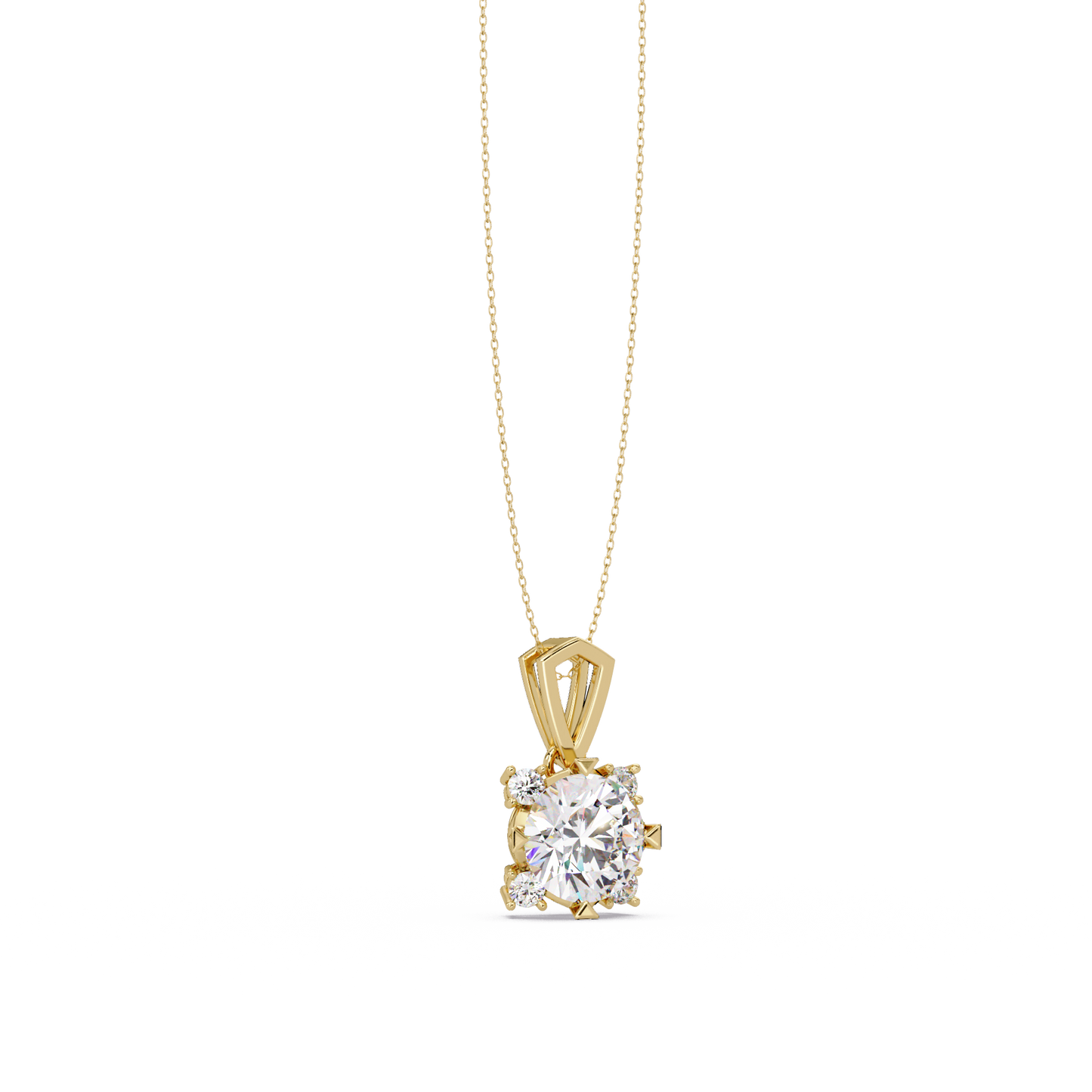 Round Lab Grown Diamond Solitaire Side Accent Pendant - HIGHCARAT DIAMONDS