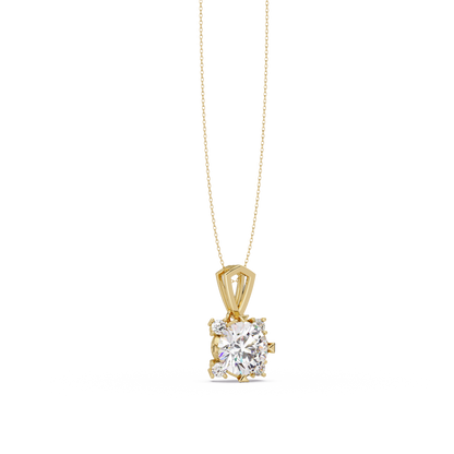 Round Lab Grown Diamond Solitaire Side Accent Pendant - HIGHCARAT DIAMONDS
