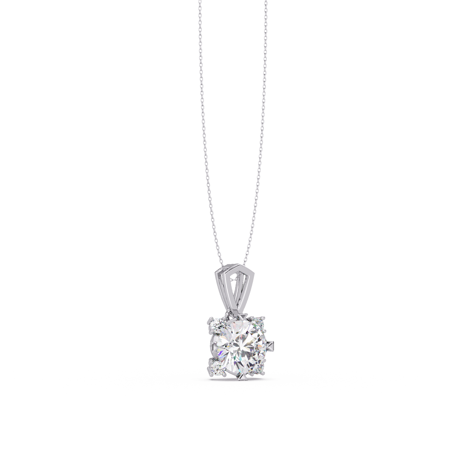 Round Lab Grown Diamond Solitaire Side Accent Pendant - HIGHCARAT DIAMONDS