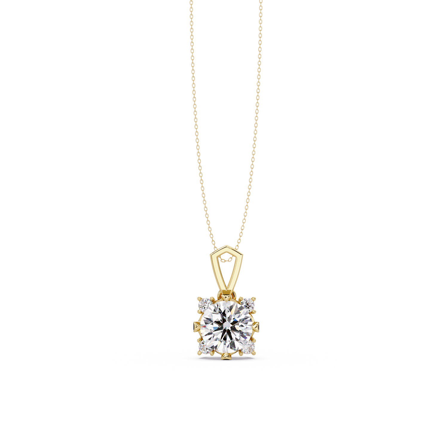 Round Lab Grown Diamond Solitaire Side Accent Pendant - HIGHCARAT DIAMONDS