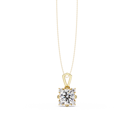 Round Lab Grown Diamond Solitaire Side Accent Pendant - HIGHCARAT DIAMONDS