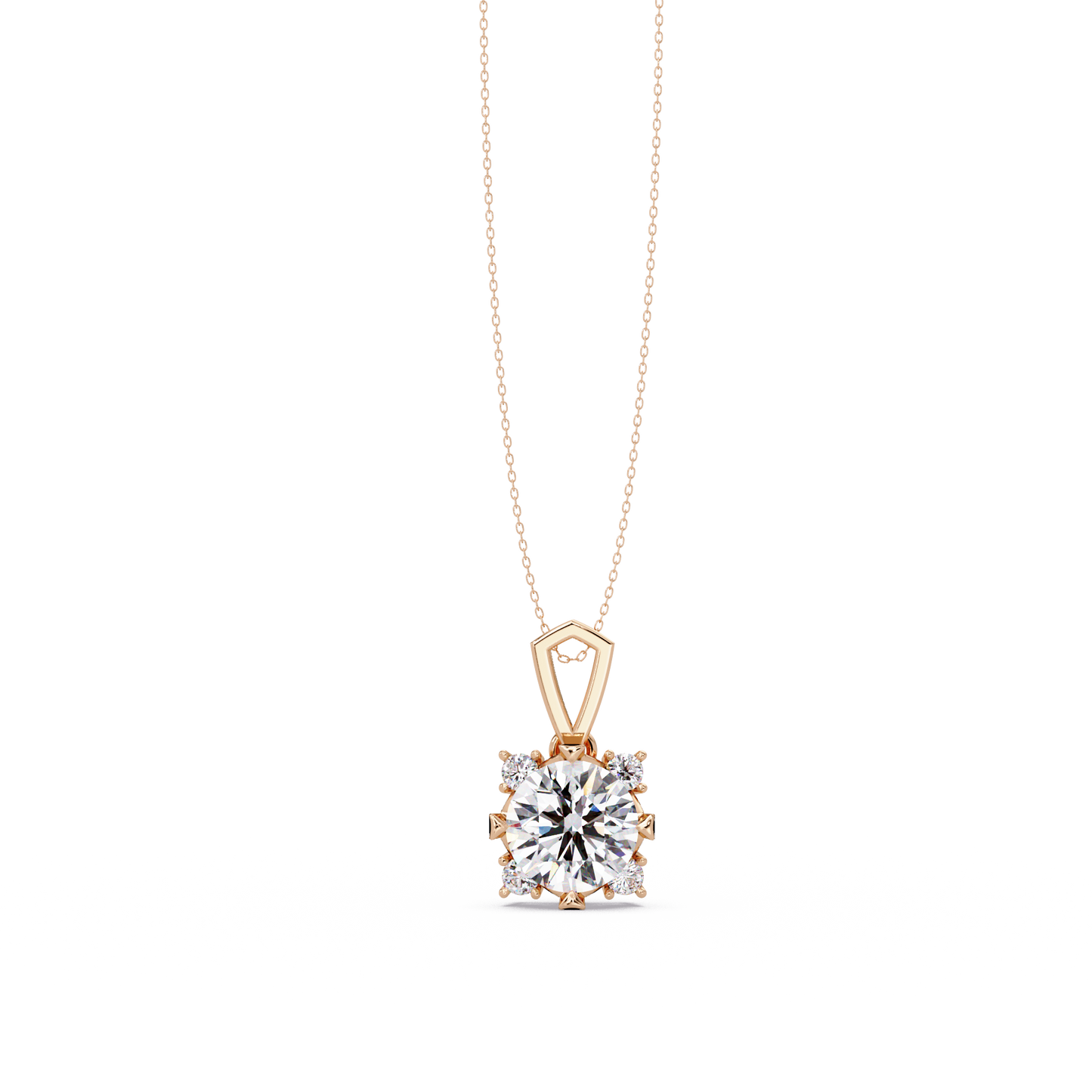 Round Lab Grown Diamond Solitaire Side Accent Pendant - HIGHCARAT DIAMONDS