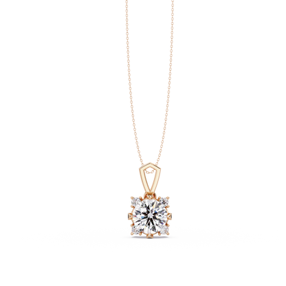 Round Lab Grown Diamond Solitaire Side Accent Pendant - HIGHCARAT DIAMONDS