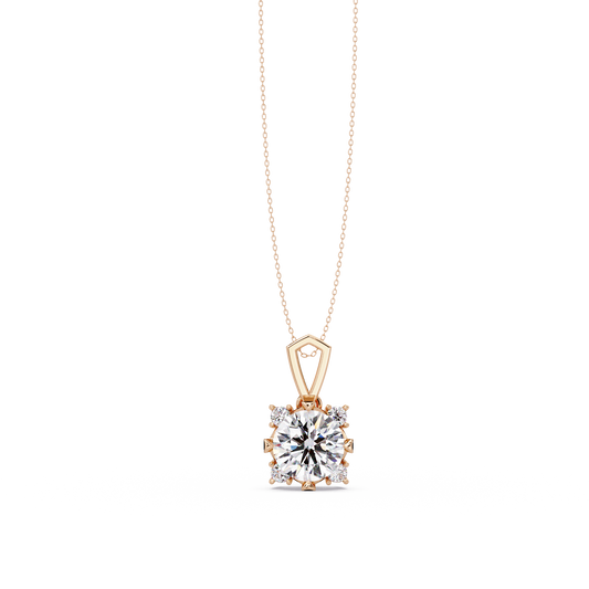 Round Lab Grown Diamond Solitaire Side Accent Pendant - HIGHCARAT DIAMONDS