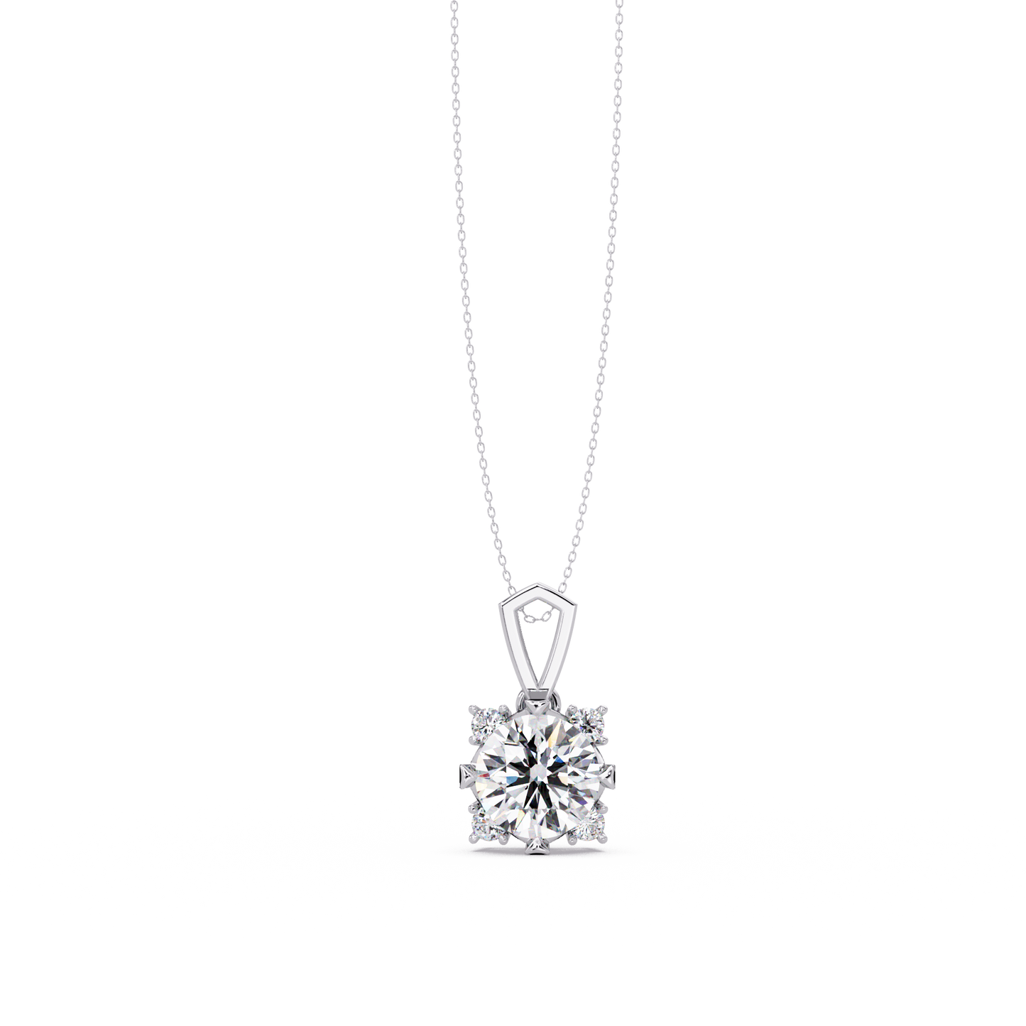 Round Lab Grown Diamond Solitaire Side Accent Pendant - HIGHCARAT DIAMONDS
