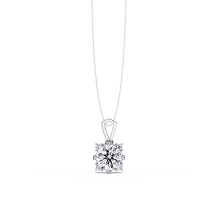 Round Lab Grown Diamond Solitaire Side Accent Pendant - HIGHCARAT DIAMONDS