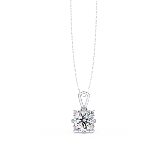 Round Lab Grown Diamond Solitaire Side Accent Pendant - HIGHCARAT DIAMONDS