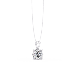 Round Lab Grown Diamond Solitaire Side Accent Pendant - HIGHCARAT DIAMONDS