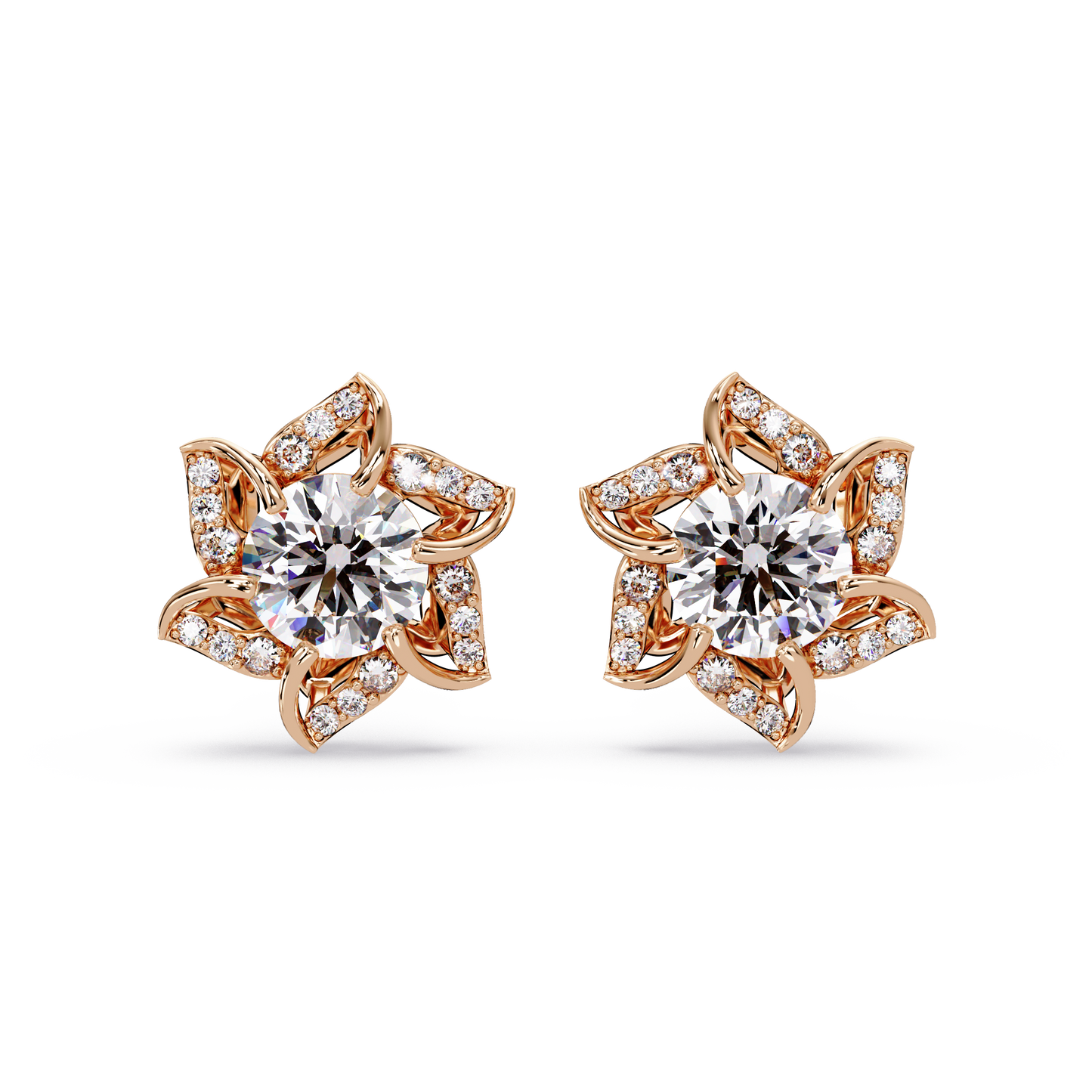 Round Lab Grown Diamond Starburst Cluster Stud Earring - HIGHCARAT DIAMONDS