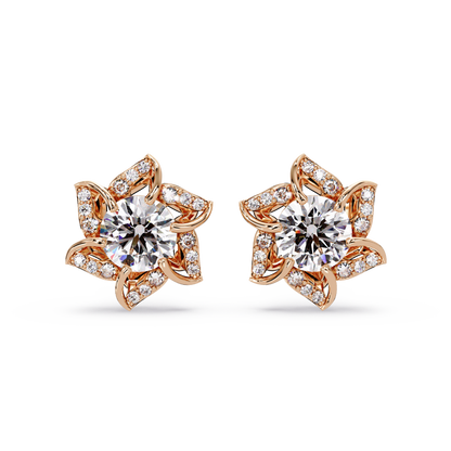 Round Lab Grown Diamond Starburst Cluster Stud Earring - HIGHCARAT DIAMONDS