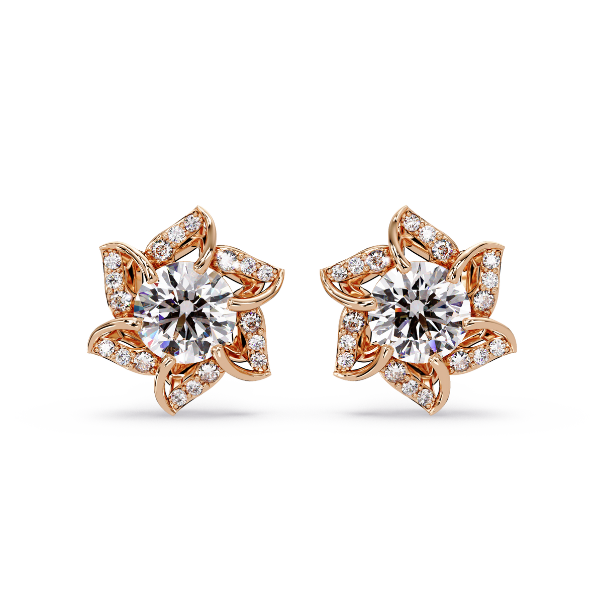 Round Lab Grown Diamond Starburst Cluster Stud Earring - HIGHCARAT DIAMONDS