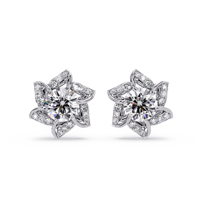 Round Lab Grown Diamond Starburst Cluster Stud Earring - HIGHCARAT DIAMONDS