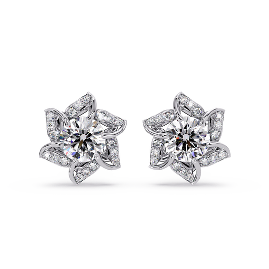 Round Lab Grown Diamond Starburst Cluster Stud Earring - HIGHCARAT DIAMONDS