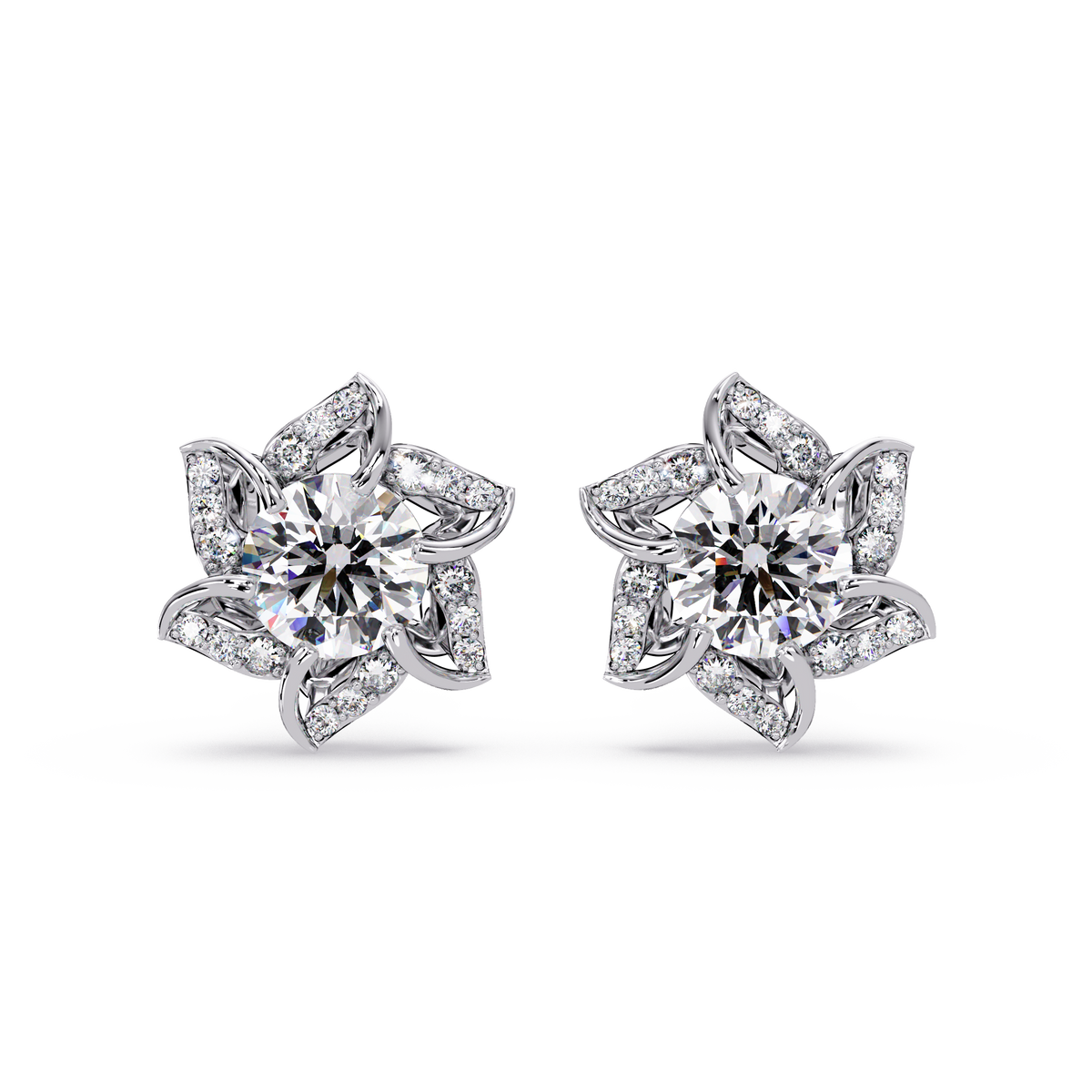 Round Lab Grown Diamond Starburst Cluster Stud Earring - HIGHCARAT DIAMONDS