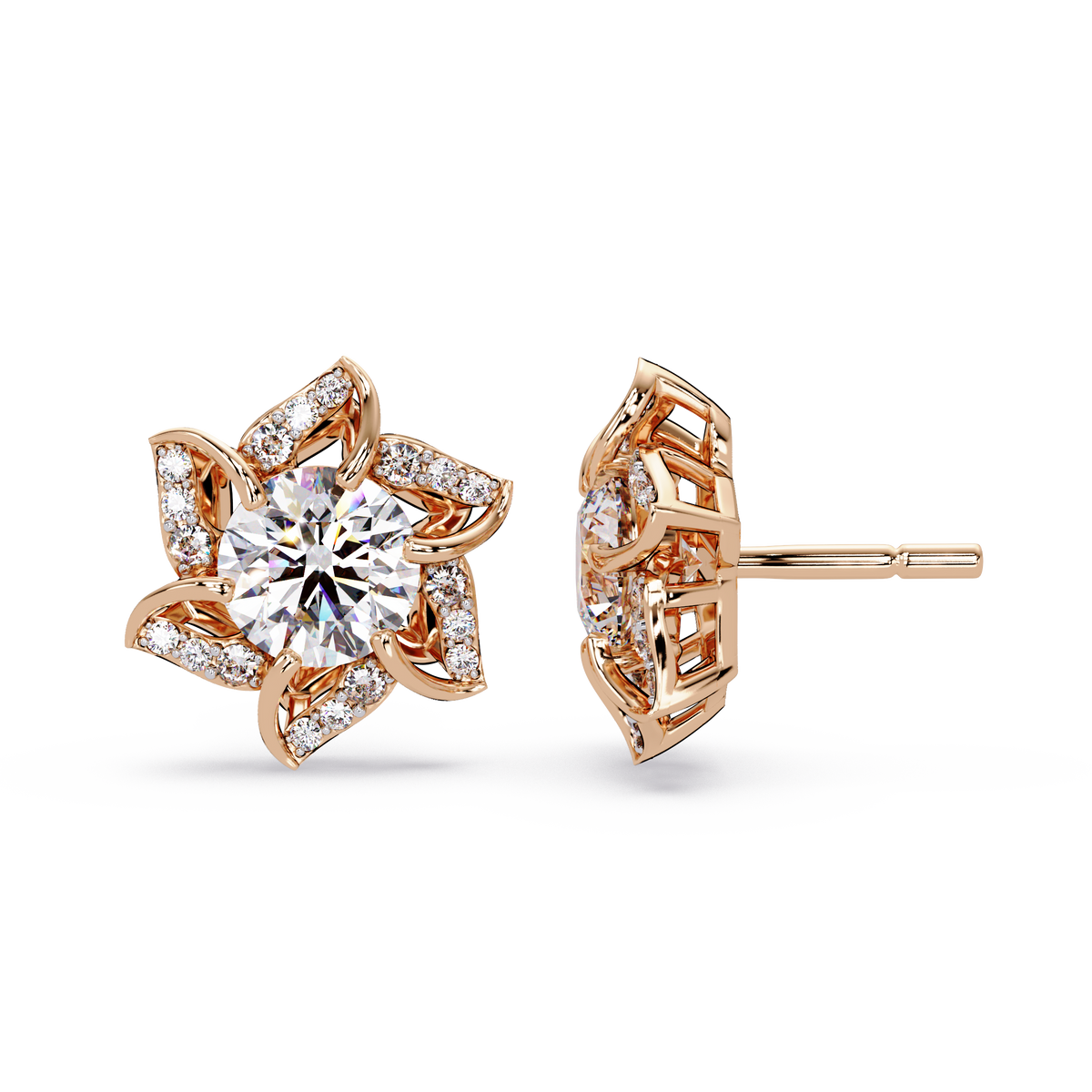 Round Lab Grown Diamond Starburst Cluster Stud Earring - HIGHCARAT DIAMONDS