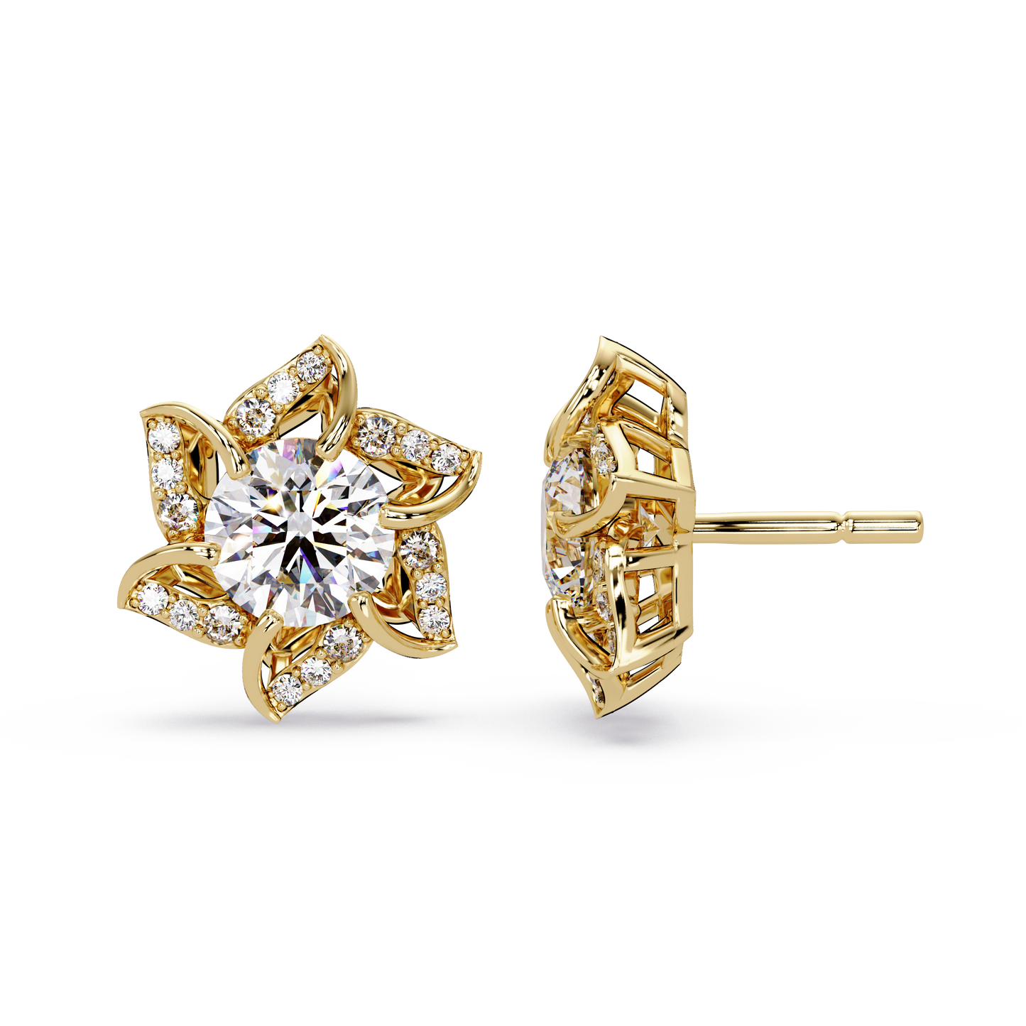 Round Lab Grown Diamond Starburst Cluster Stud Earring - HIGHCARAT DIAMONDS
