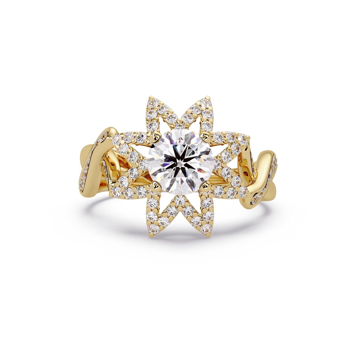 Round Lab Grown Diamond Starburst Halo Ring - HIGHCARAT DIAMONDS