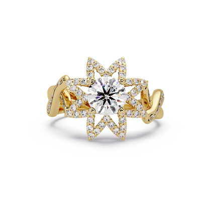 Round Lab Grown Diamond Starburst Halo Ring - HIGHCARAT DIAMONDS