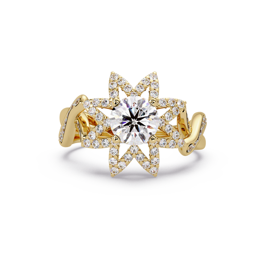 Round Lab Grown Diamond Starburst Halo Ring - HIGHCARAT DIAMONDS