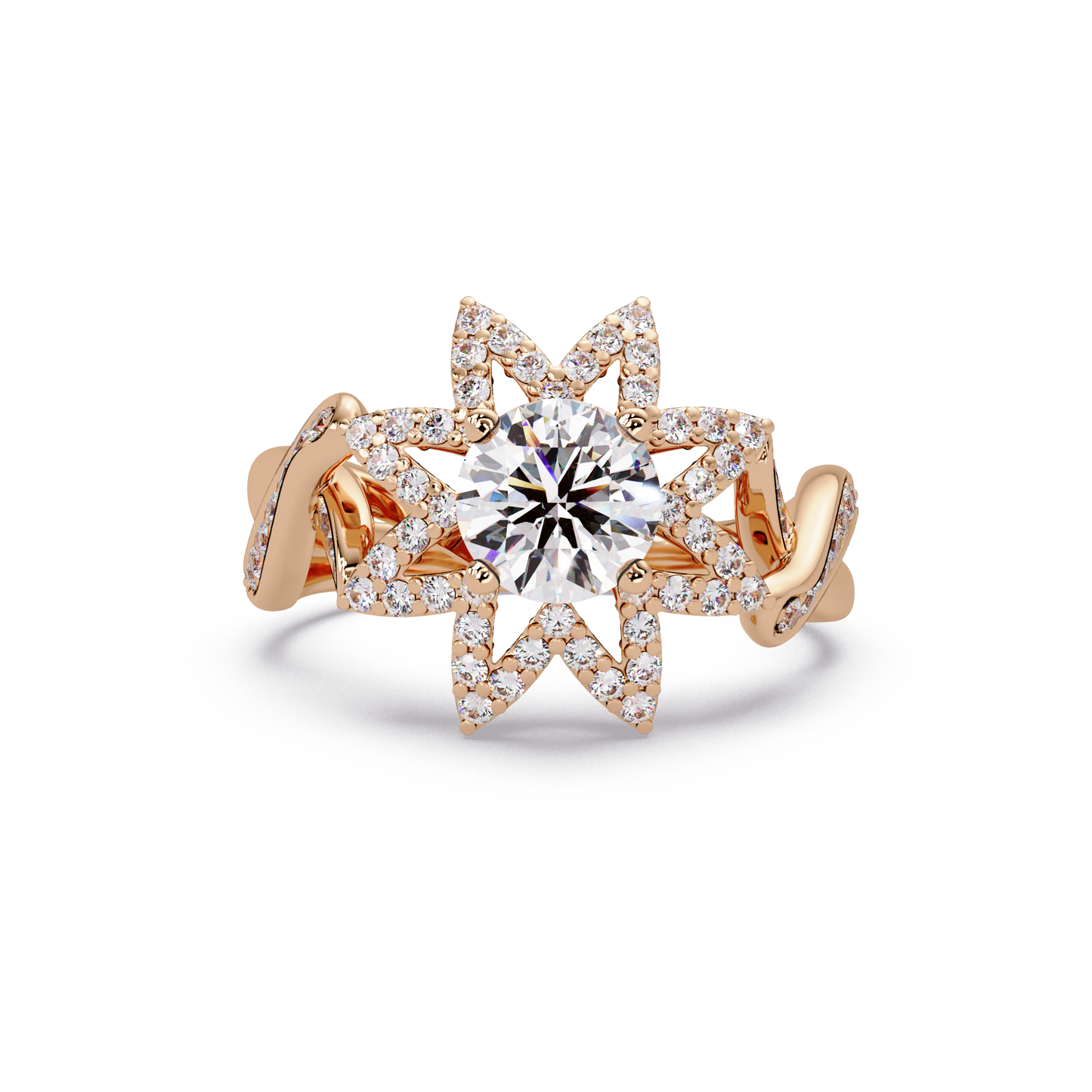 Round Lab Grown Diamond Starburst Halo Ring - HIGHCARAT DIAMONDS