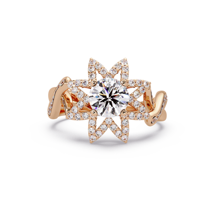 Round Lab Grown Diamond Starburst Halo Ring - HIGHCARAT DIAMONDS