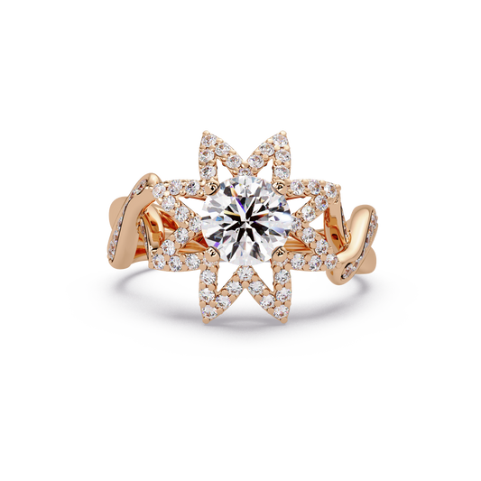 Round Lab Grown Diamond Starburst Halo Ring - HIGHCARAT DIAMONDS