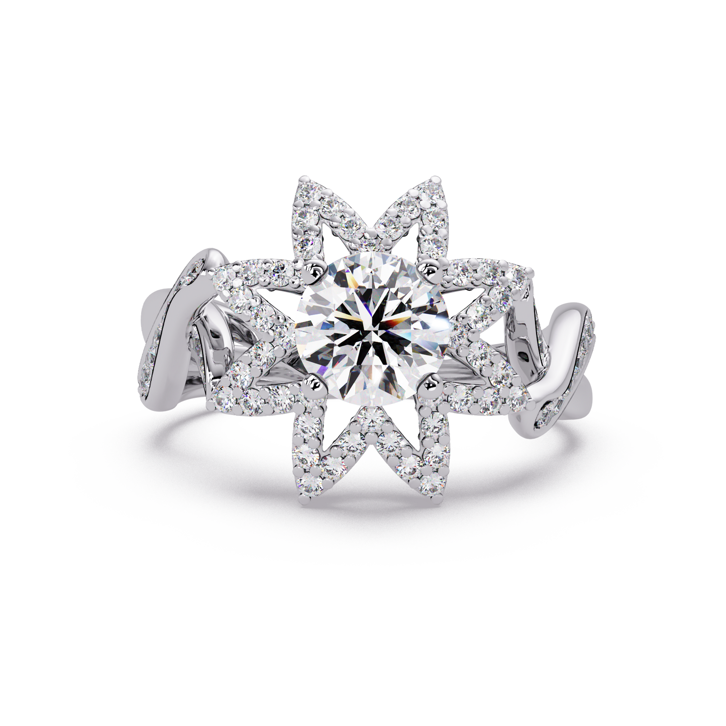 Round Lab Grown Diamond Starburst Halo Ring - HIGHCARAT DIAMONDS