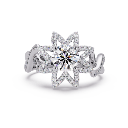 Round Lab Grown Diamond Starburst Halo Ring - HIGHCARAT DIAMONDS