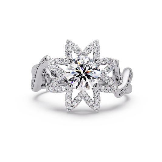 Round Lab Grown Diamond Starburst Halo Ring - HIGHCARAT DIAMONDS