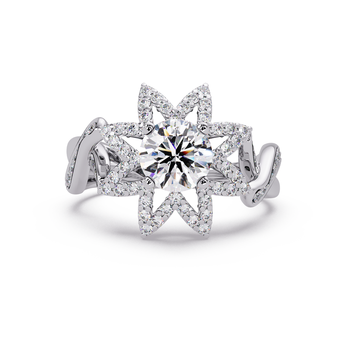 Round Lab Grown Diamond Starburst Halo Ring - HIGHCARAT DIAMONDS