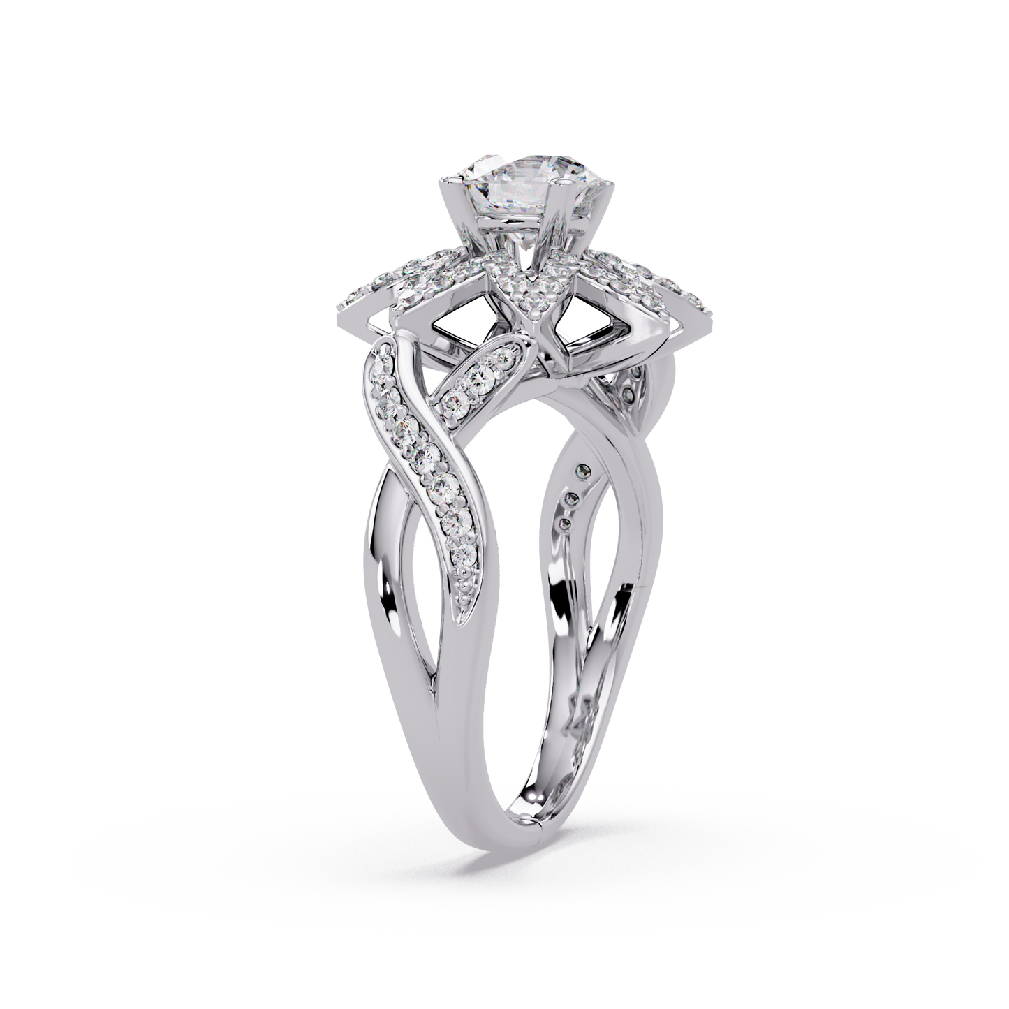 Round Lab Grown Diamond Starburst Halo Ring - HIGHCARAT DIAMONDS