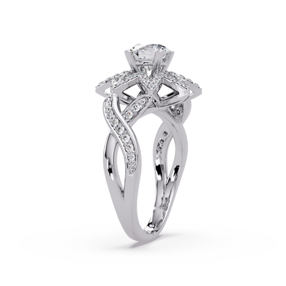 Round Lab Grown Diamond Starburst Halo Ring - HIGHCARAT DIAMONDS
