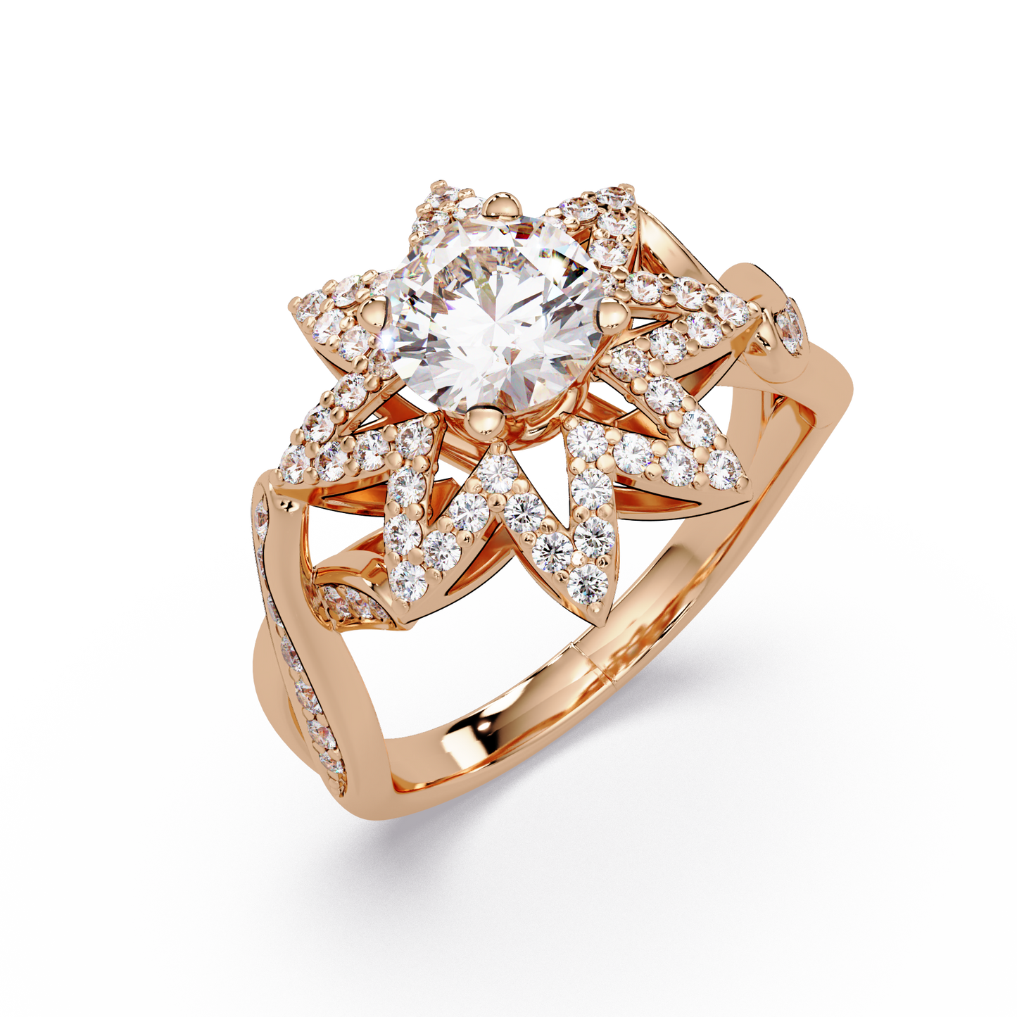 Round Lab Grown Diamond Starburst Halo Ring - HIGHCARAT DIAMONDS