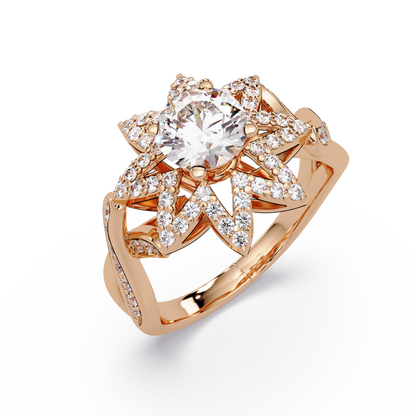 Round Lab Grown Diamond Starburst Halo Ring - HIGHCARAT DIAMONDS