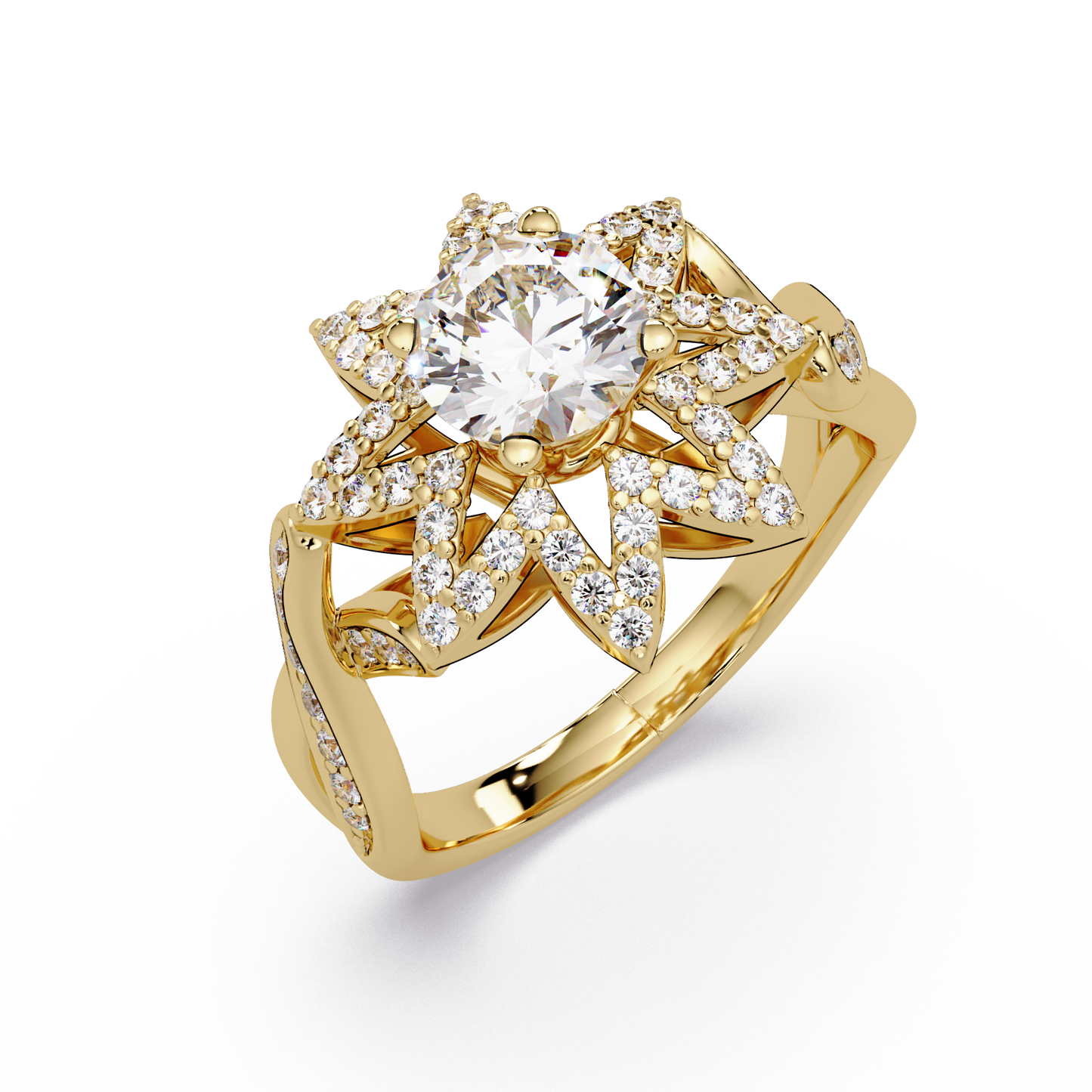 Round Lab Grown Diamond Starburst Halo Ring - HIGHCARAT DIAMONDS