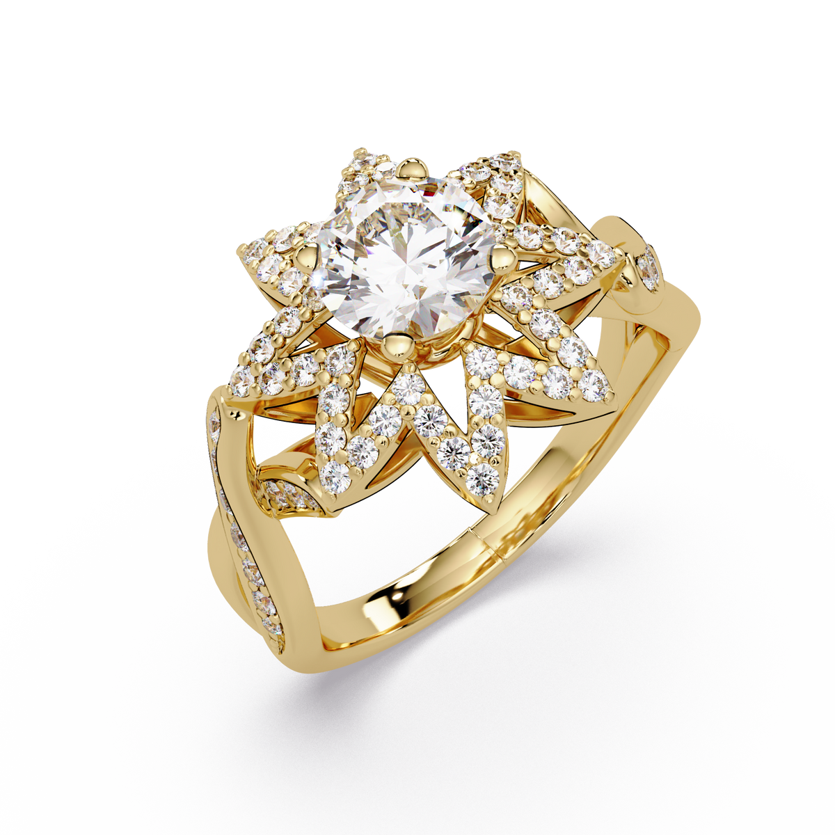 Round Lab Grown Diamond Starburst Halo Ring - HIGHCARAT DIAMONDS