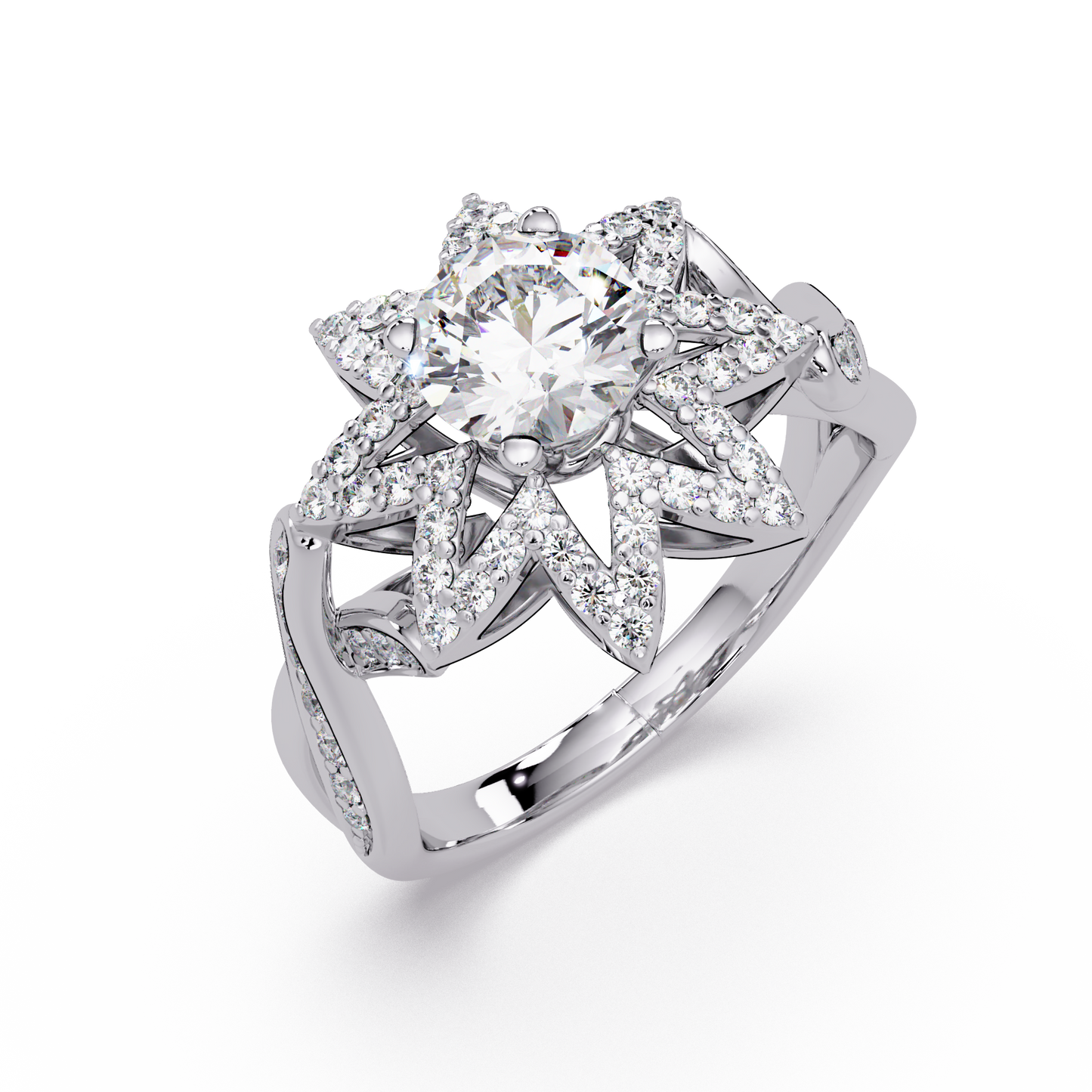 Round Lab Grown Diamond Starburst Halo Ring - HIGHCARAT DIAMONDS
