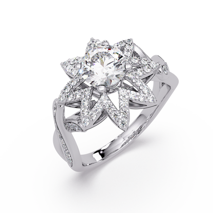 Round Lab Grown Diamond Starburst Halo Ring - HIGHCARAT DIAMONDS
