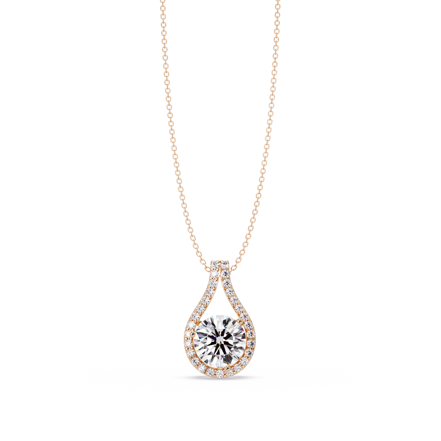 Round Lab Grown Diamond Teardrop Halo Pendant Necklace - HIGHCARAT DIAMONDS