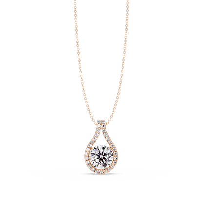 Round Lab Grown Diamond Teardrop Halo Pendant Necklace - HIGHCARAT DIAMONDS