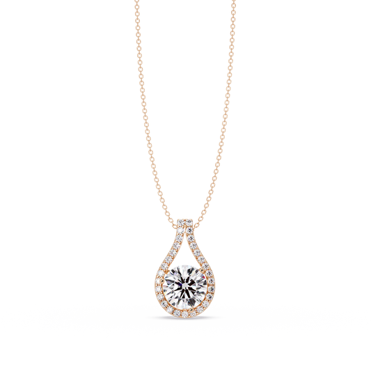 Round Lab Grown Diamond Teardrop Halo Pendant Necklace - HIGHCARAT DIAMONDS