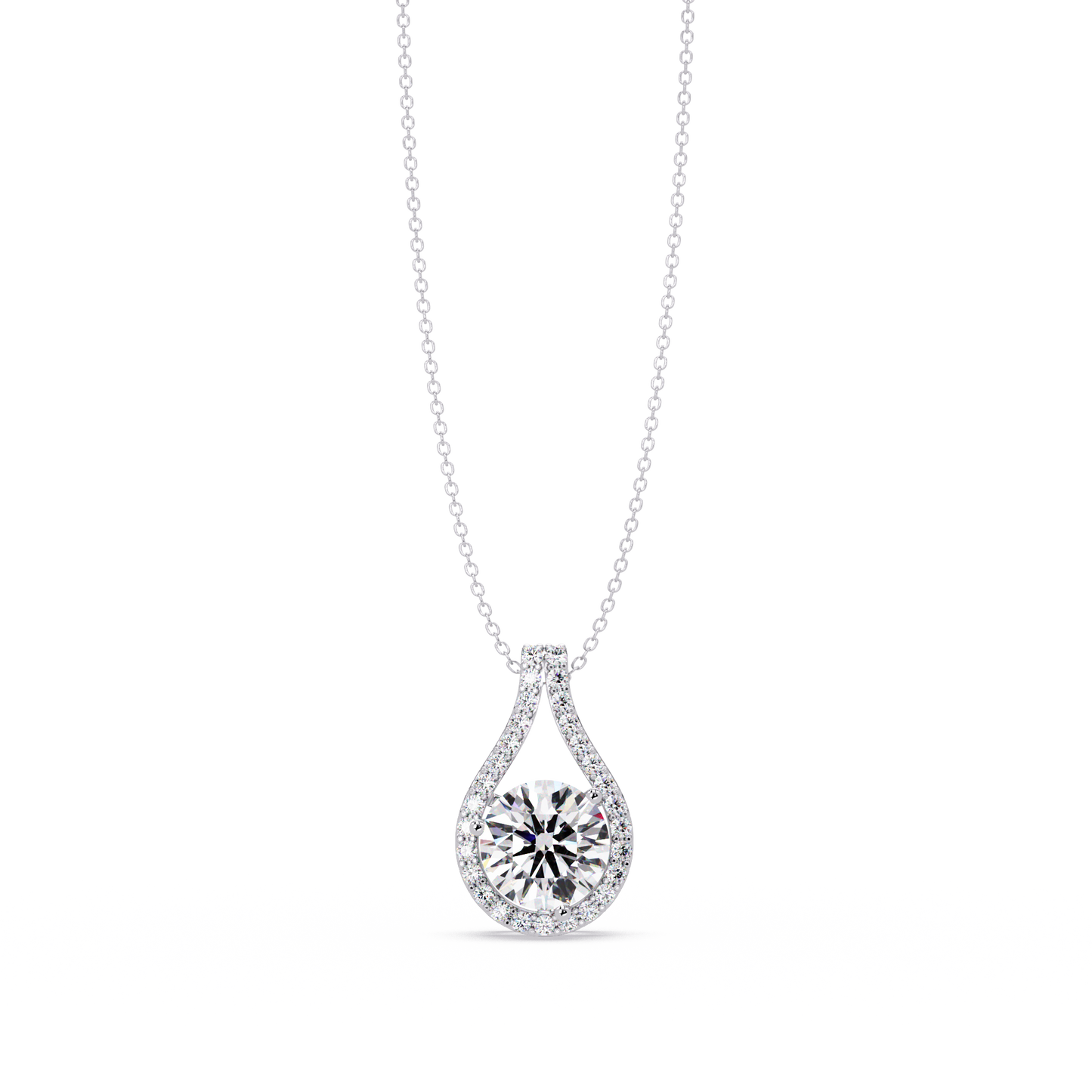 Round Lab Grown Diamond Teardrop Halo Pendant Necklace - HIGHCARAT DIAMONDS