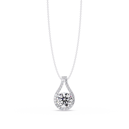 Round Lab Grown Diamond Teardrop Halo Pendant Necklace - HIGHCARAT DIAMONDS